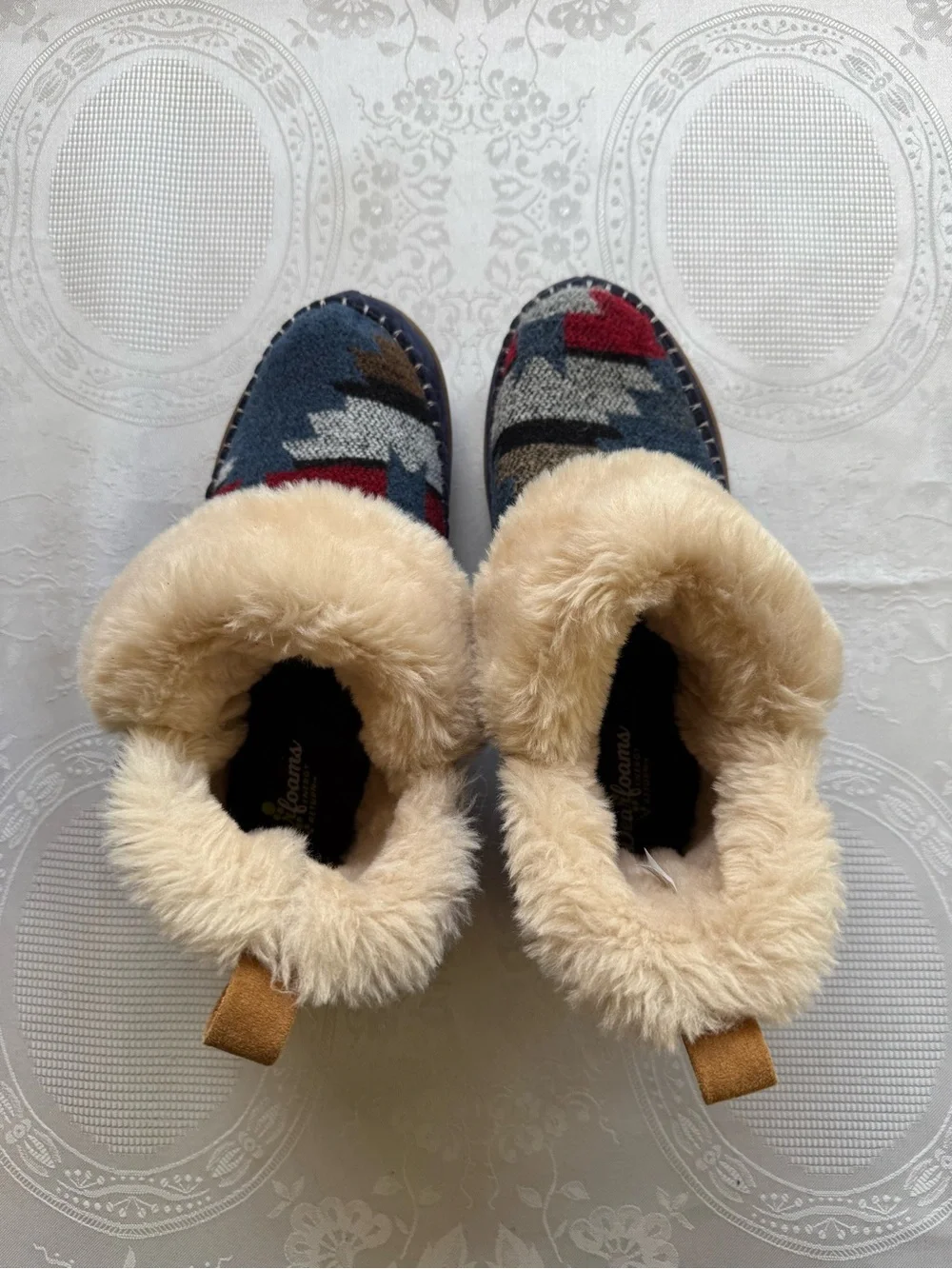 Dearfoams Alpine Mortiz Aztec Bootie House Slippers Women’s Size 10 Faux Fur